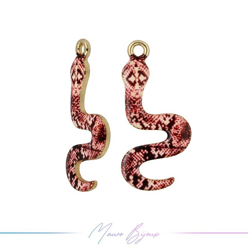 Charms brass Enameled Snake Light Red 15x32mm