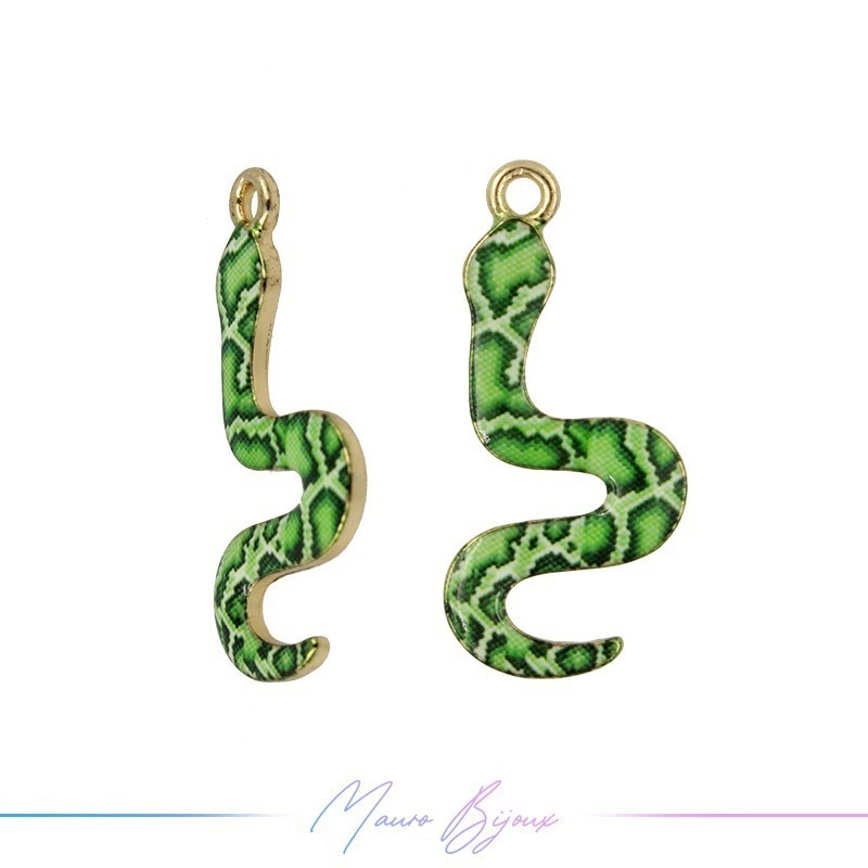 Charms brass Enameled Snake Green 15x32mm
