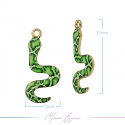 Charms brass Enameled Snake Green 15x32mm