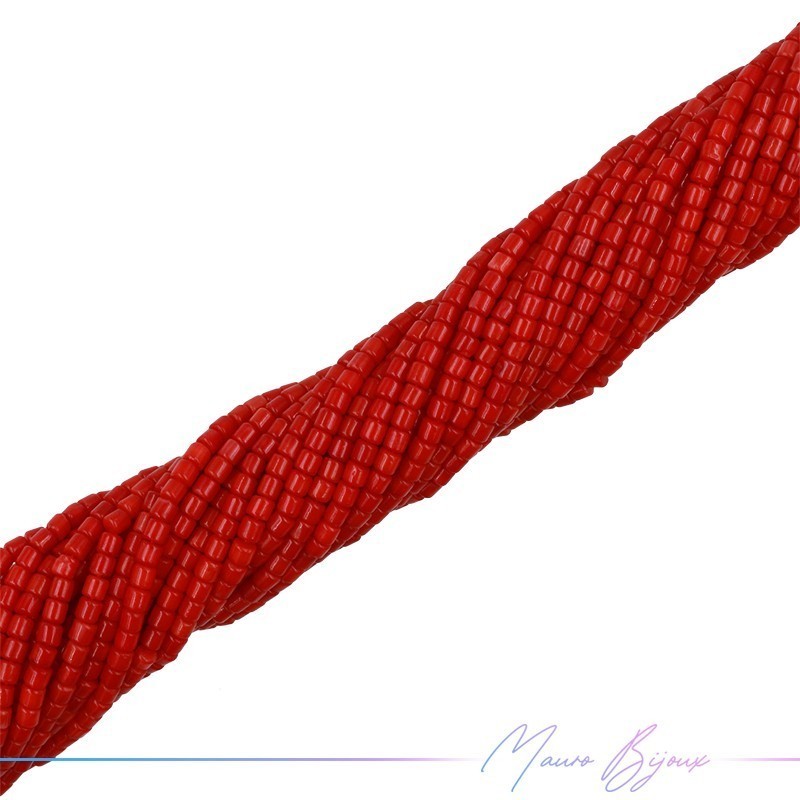 Fili di Corallo Bambu Cilindro Liscio Rosso 3mm