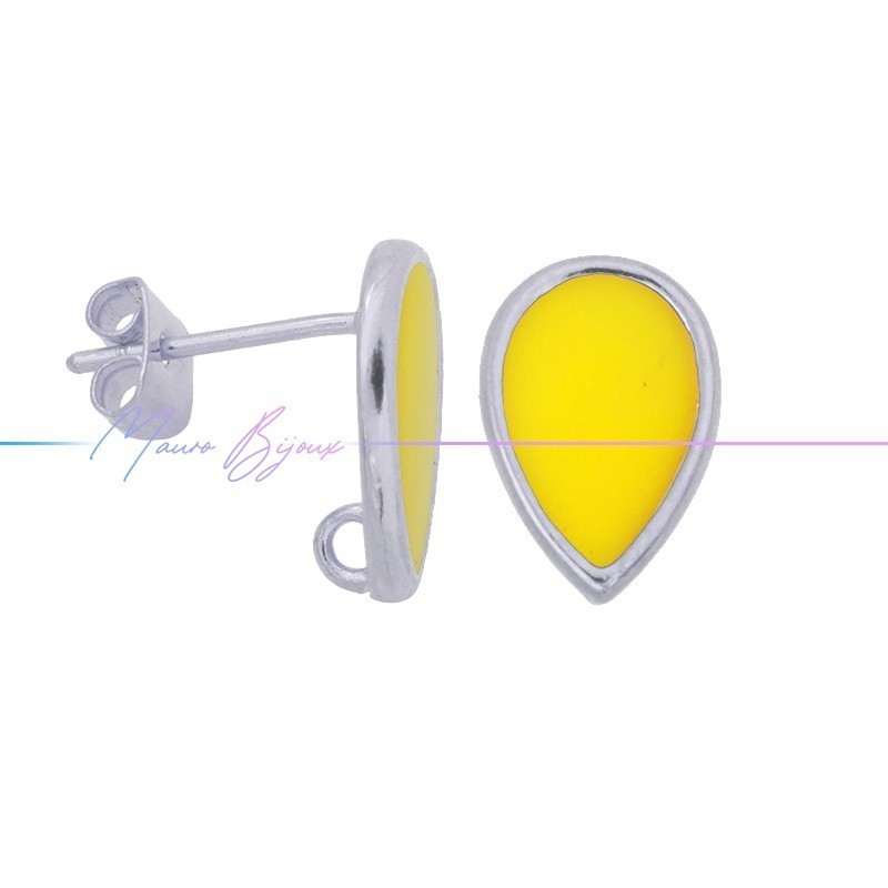 Earring enameled in Brass Silver Drop Yellow