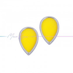 Earring enameled in Brass Silver Drop Yellow