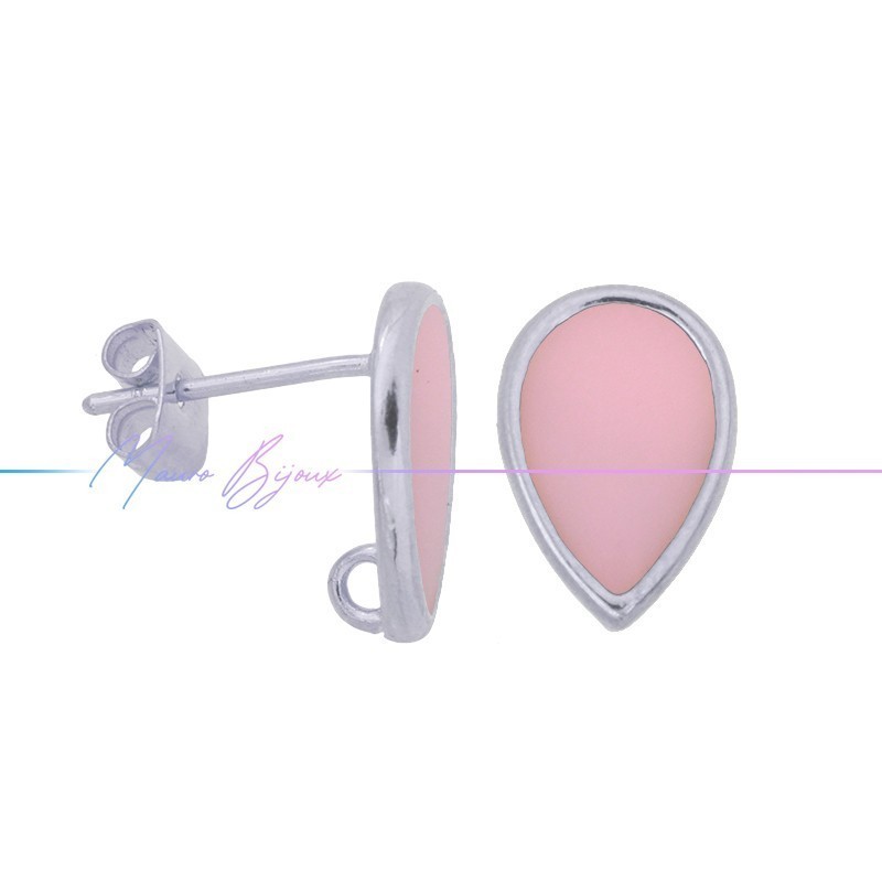 Earring enameled in Brass Silver Drop Pink