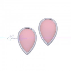 Earring enameled in Brass Silver Drop Pink