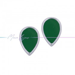 Earring enameled in Brass Silver Drop Green