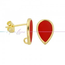 Earring enameled in Brass Gold Drop Red