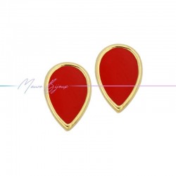 Earring enameled in Brass Gold Drop Red