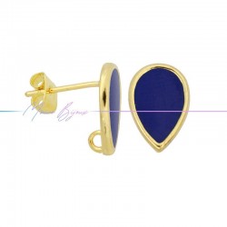 Earring enameled in Brass Gold Drop Blu