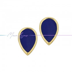 Earring enameled in Brass Gold Drop Blu