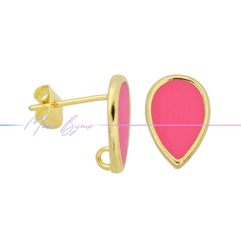 Perni orecchini in Ottone base Oro Forma Goccia Smaltati Fucsia