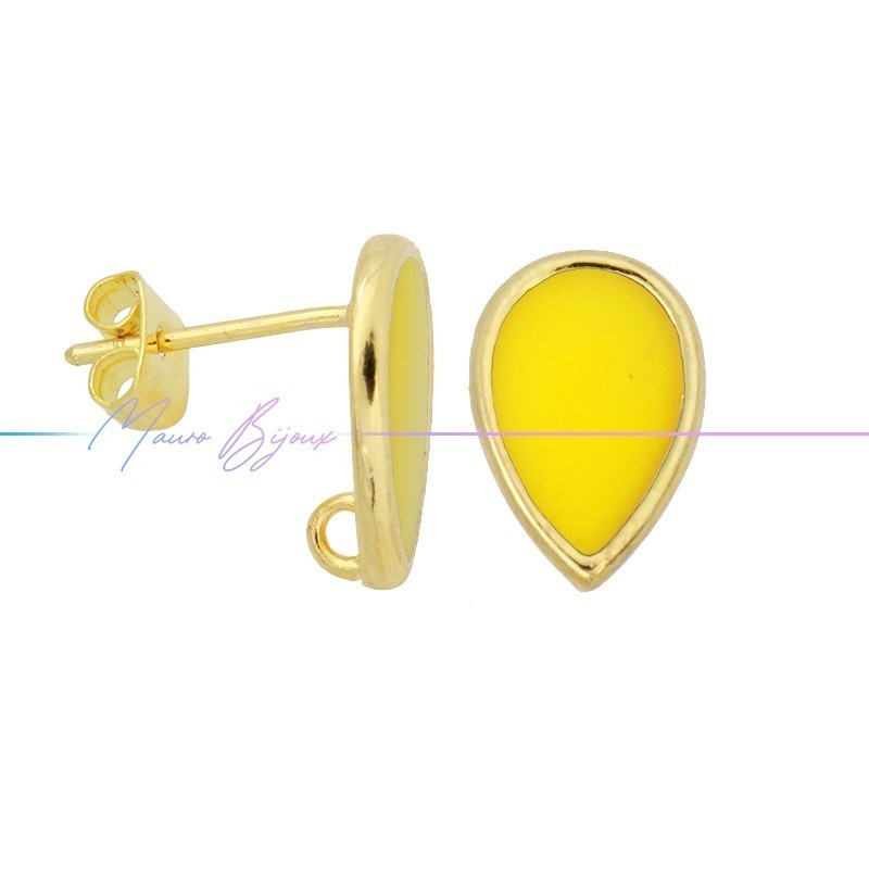Perni orecchini in Ottone base Oro Forma Goccia Smaltati Giallo