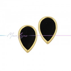 Earring enameled in Brass Gold Drop Black