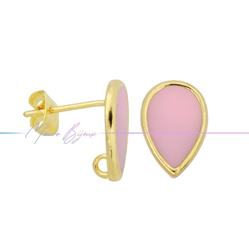 Earring enameled in Brass Gold Drop Pink