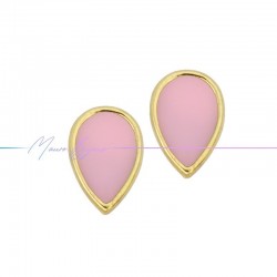 Earring enameled in Brass Gold Drop Pink