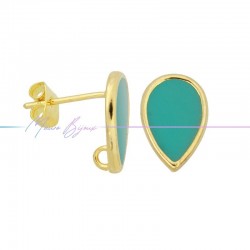 Earring enameled in Brass Gold Drop Turquoise