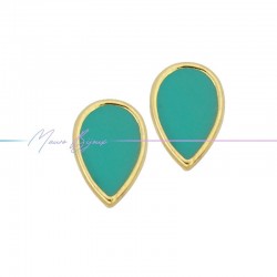Earring enameled in Brass Gold Drop Turquoise
