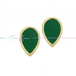 Earring enameled in Brass Gold Drop Green