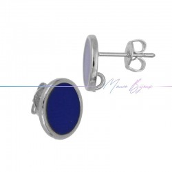 Earring enameled in Brass Silver Oval Blue