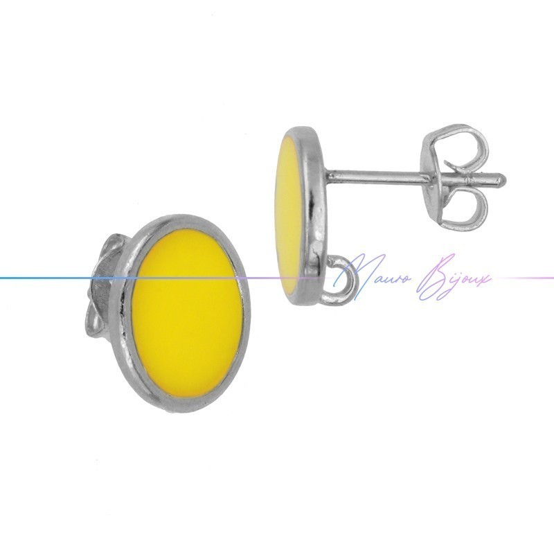 Earring enameled in Brass Silver Oval Yellow