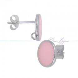 Earring enameled in Brass Silver Oval Pink