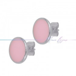 Perni orecchini in Ottone base Argento Forma Ovale Smaltati Rosa