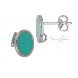Earring enameled in Brass Silver Oval Turquoise