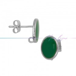 Perni orecchini in Ottone base Argento Forma Ovale Smaltati Verde