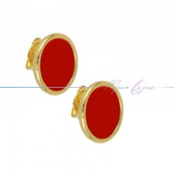 Earring enameled in Brass Gold Oval Red