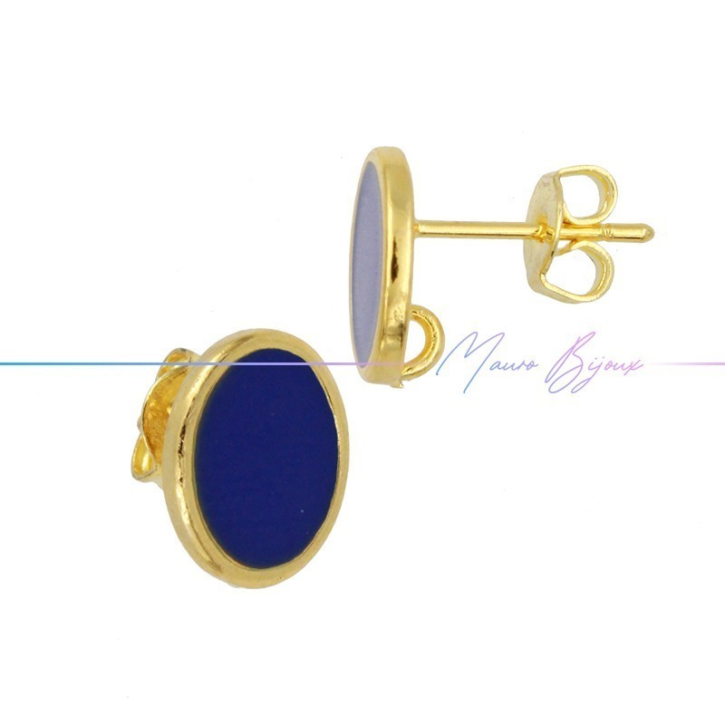 Perni orecchini in Ottone base Oro Forma Ovale Smaltati Blu