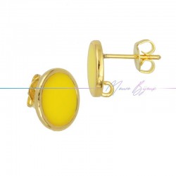 Earring enameled in Brass Gold Oval Yellow