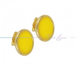 Earring enameled in Brass Gold Oval Yellow