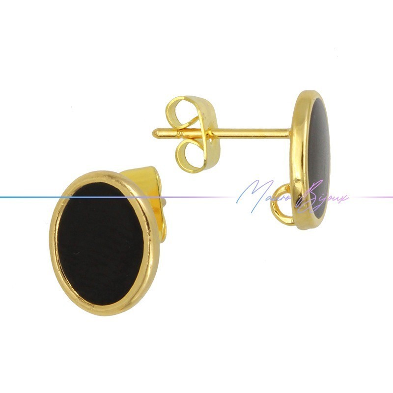 Perni orecchini in Ottone base Oro Forma Ovale Smaltati Nero