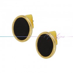 Perni orecchini in Ottone base Oro Forma Ovale Smaltati Nero