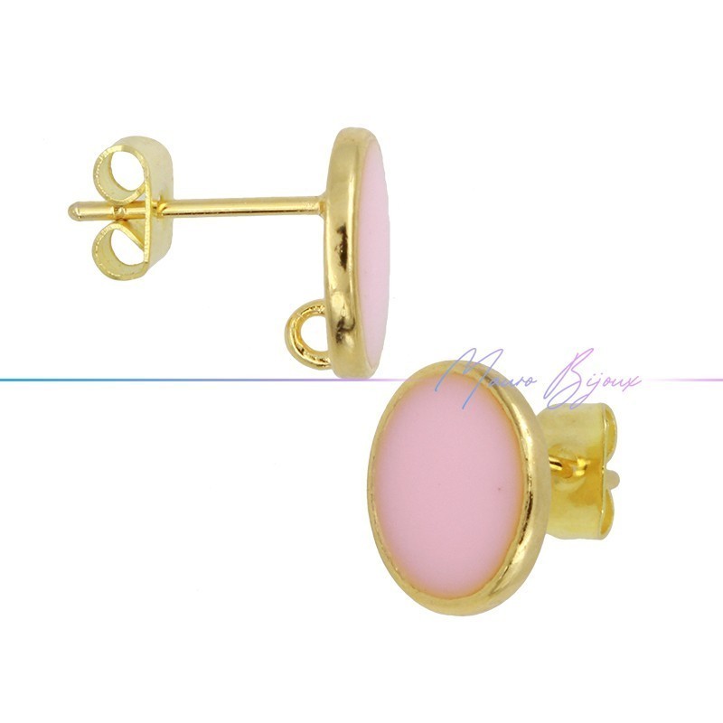 Perni orecchini in Ottone base Oro Forma Ovale Smaltati Rosa