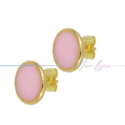 Earring enameled in Brass Gold Oval Pink