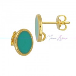 Earring enameled in Brass Gold Oval Turquoise