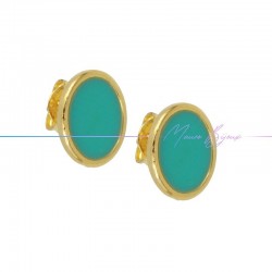 Earring enameled in Brass Gold Oval Turquoise