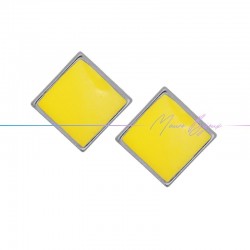 Perni orecchini in Ottone base Argento Forma Rombo Smaltati Giallo