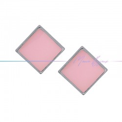 Earring enameled in Brass Silver Rhombus Pink