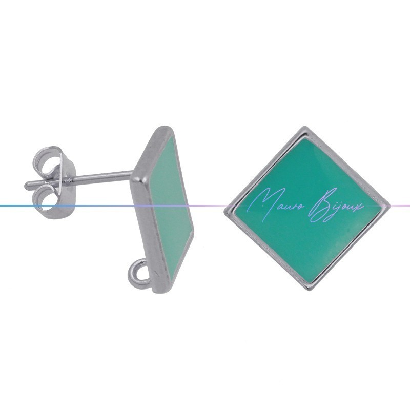 Perni orecchini in Ottone base Argento Forma Rombo Smaltati Turchese
