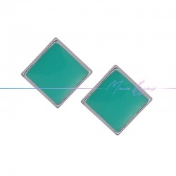 Perni orecchini in Ottone base Argento Forma Rombo Smaltati Turchese