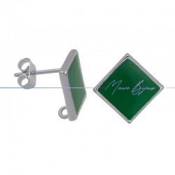 Perni orecchini in Ottone base Argento Forma Rombo Smaltati Verde