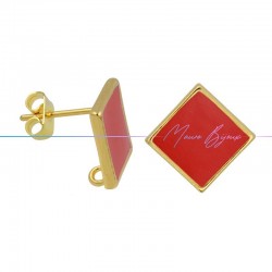 Earring enameled in Brass Gold Rhombus Red