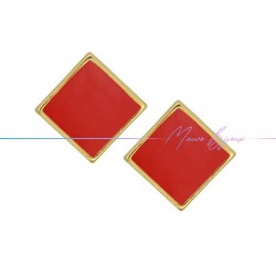 Perni orecchini in Ottone baseOro Forma Rombo Smaltati Rosso