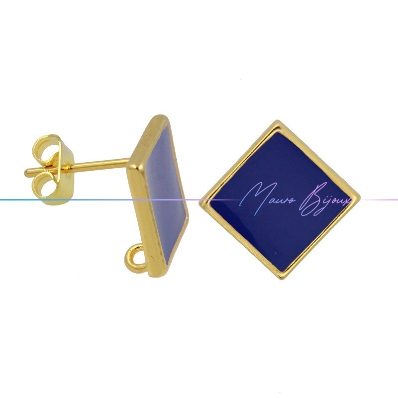 Perni orecchini in Ottone base Oro Forma Rombo Smaltati Blu