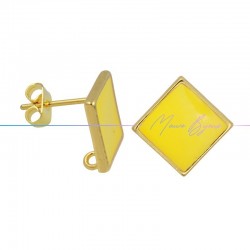 Earring enameled in Brass Gold Rhombus Yellow