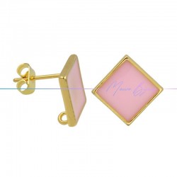 Perni orecchini in Ottone base Oro Forma Rombo Smaltati Rosa