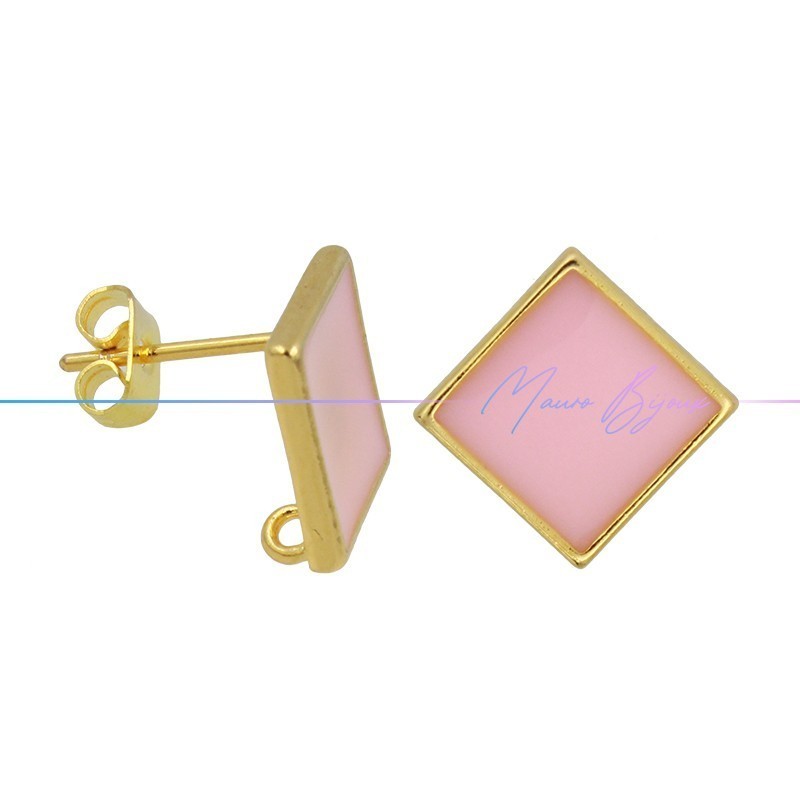 Perni orecchini in Ottone base Oro Forma Rombo Smaltati Rosa