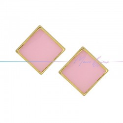 Perni orecchini in Ottone base Oro Forma Rombo Smaltati Rosa