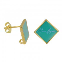 Earring enameled in Brass Gold Rhombus Turquoise